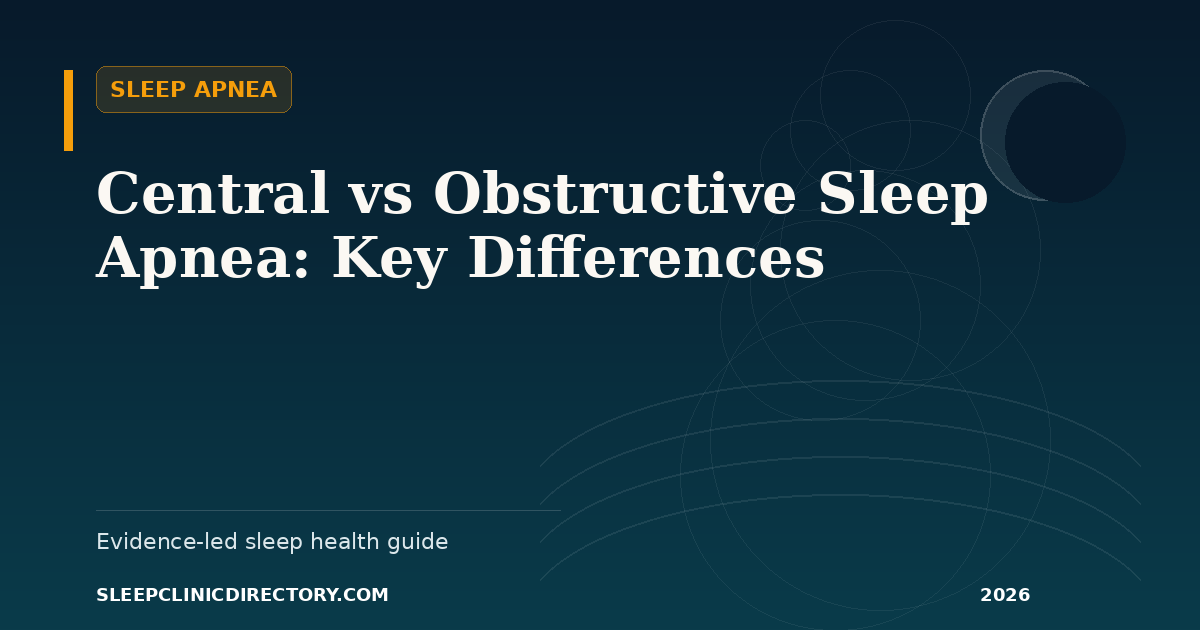 Side-by-side diagram comparing an open airway with central apnea and a collapsed airway with obstructive apnea